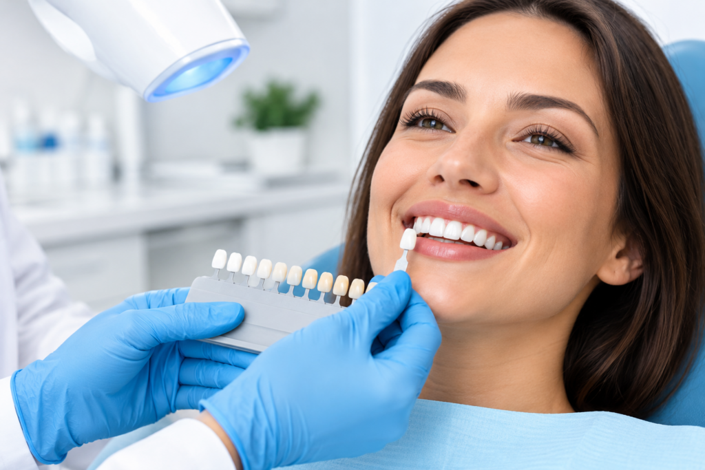 Cosmetic Dentistry Guide: Veneers, Teeth Whitening, Bonding, and Smile Makeovers 1 Professional teeth whitening treatment in a dental clinic.